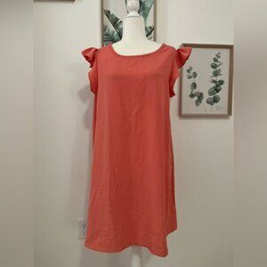 Shein Leisure Short Dress With Bright Pink/Orange Ruffle Sleeves